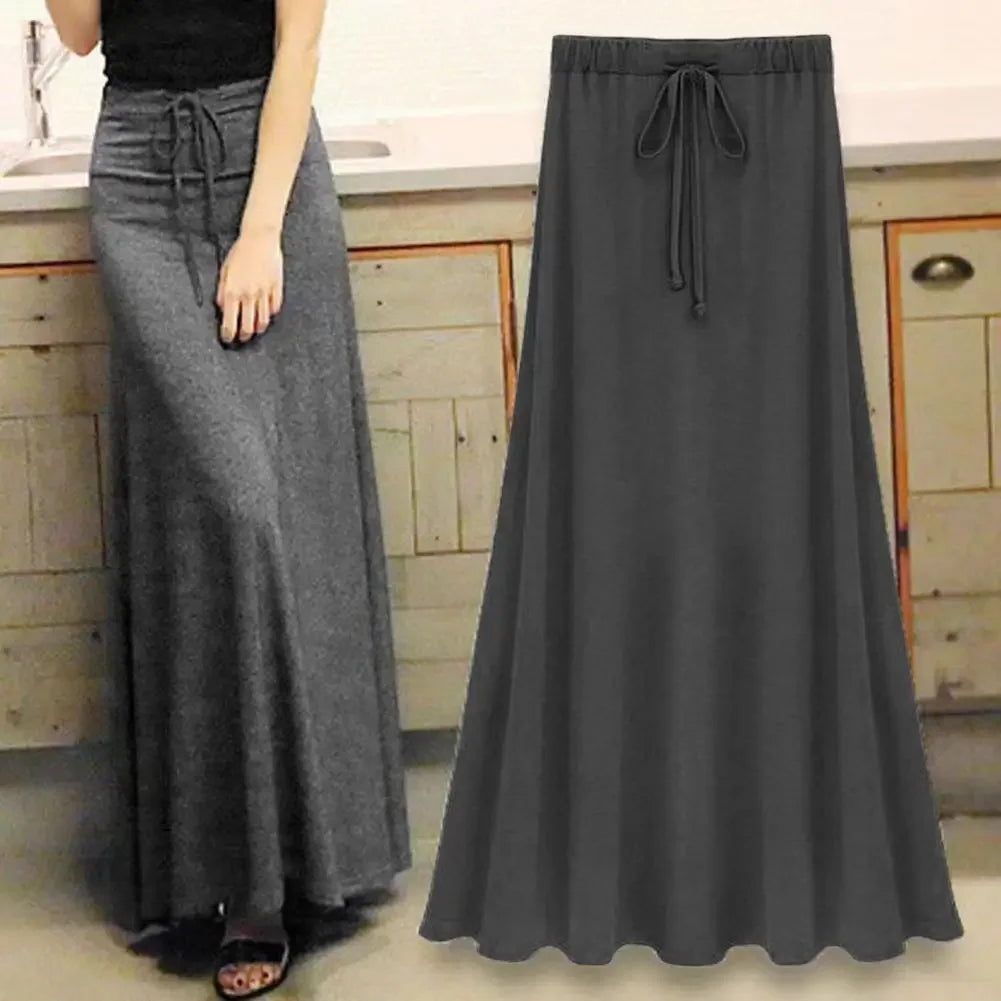 Skirt forAdjustable Drawstring High Waist Side Slit Large Hem Long Skirt Solid Color A-Line Skirt