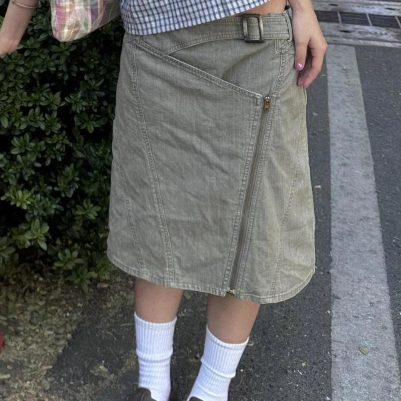 American Retro Washed Irregular Stitching Denim Skirt 2025 Spring and Summer High Street Loose A-leg Women's Long Skirt