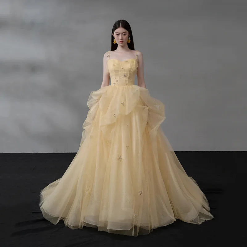 Fairy color yarn puffy dress suspender Mori bride wedding veil dress studio theme photography dress photo graduation dresses2025