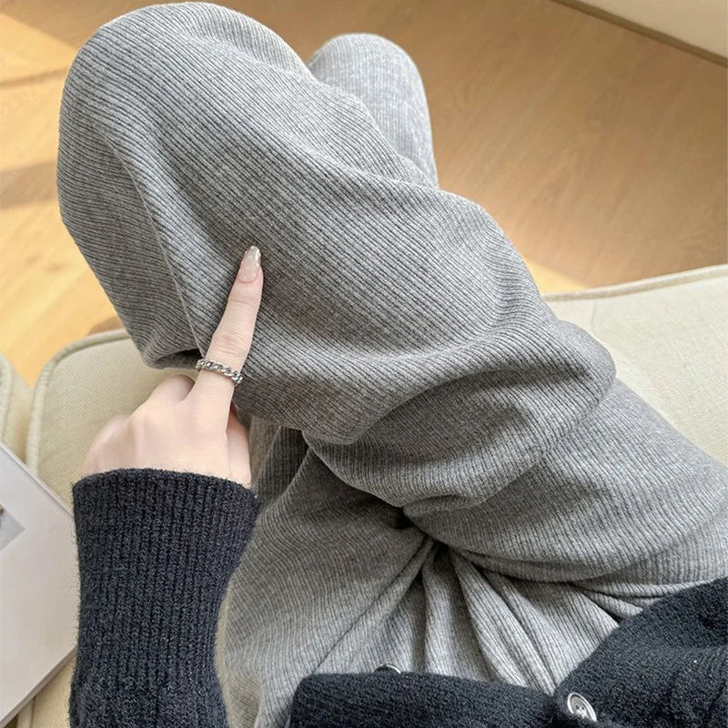 Autumn Winter Lazy Style Soft Knitted Pants Women Warm Comfortable Casual Straight Pant Loose Simple All Match Woman Trousers