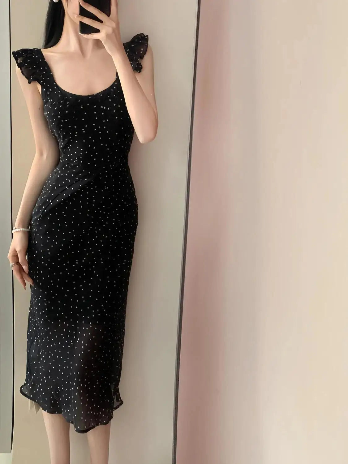 Polka Dot Floral Suspender Women French Waist-hugging New Fashionable Temperament Dress