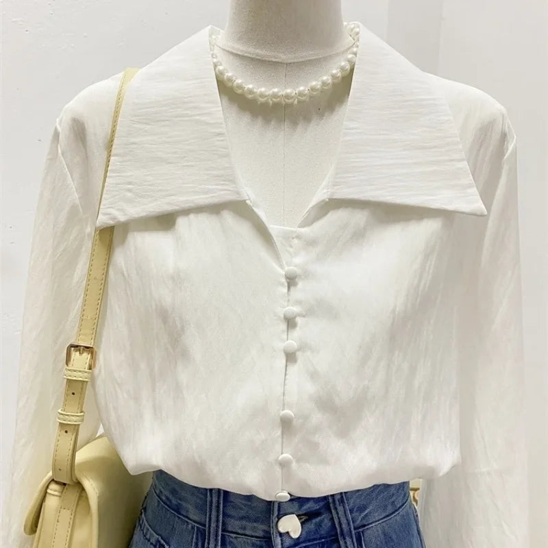 Lapel Long-sleeved Shirt New Fashionable and Chic Versatile Top for Women