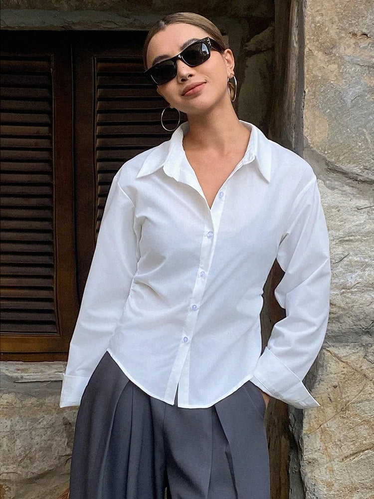 2025 New Spring Autumn Shirts Fashion Women Solid Long Sleeve Single Breasted Slim Blouses Casual Office Lady Commute Outwear