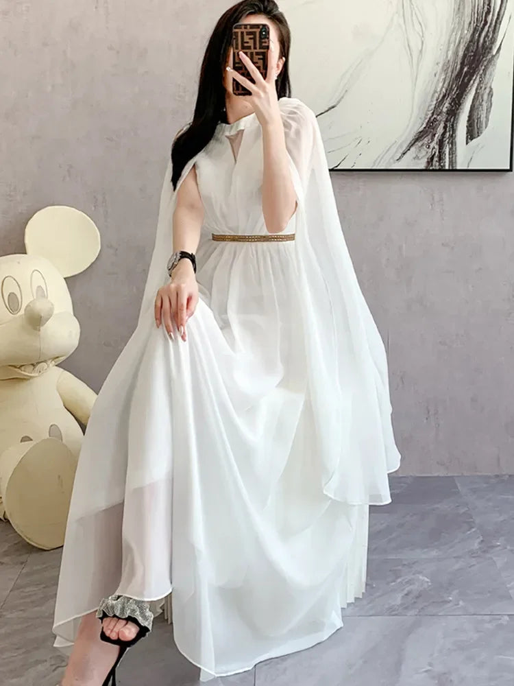 New Fashion Luxurry White Long Dress Women Sleeveless High-End Vintage Elegant Party Dresses Vestidos Female Clothing