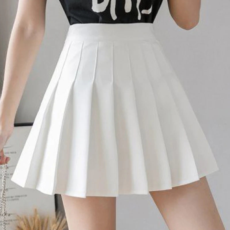 High Waisted Pleated Skirt Short Skirt for Women In Autumn College Style Korean Version Solid Color Anti Glare A-line Skirt